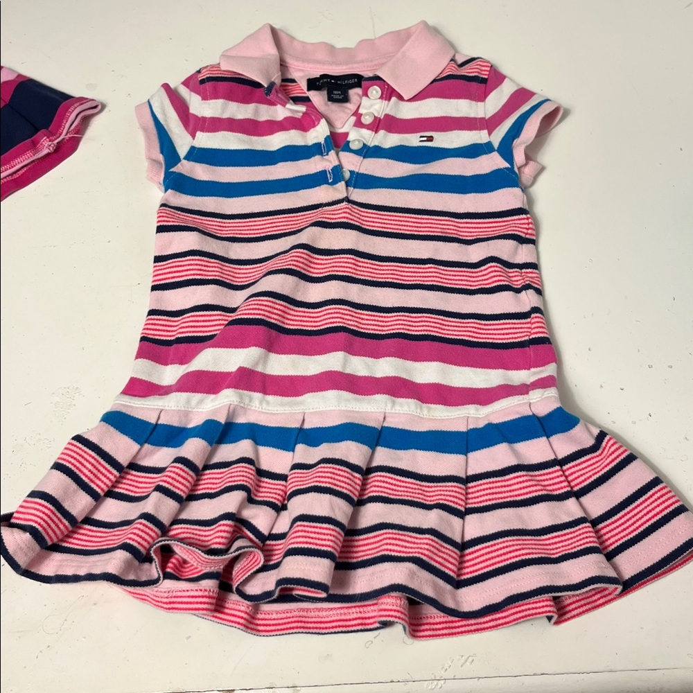 Set of 2 Tommy Hilfiger 18M Striped Pink Short Sleeve Collared Dresses - Picture 2 of 6